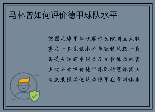 马林曾如何评价德甲球队水平